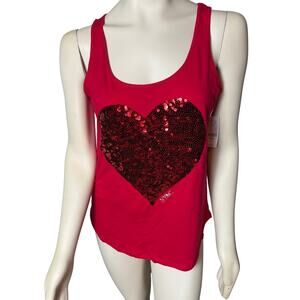 New York & Co Red Women's Tank Top with Large Sequin Valentine Heart